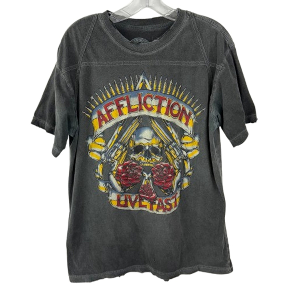 Vintage Affliction T-Shirt Mens L Gray Whimsigoth 1973 World Tour Guns Roses USA - Picture 2 of 8